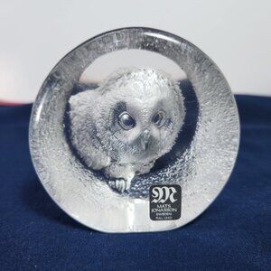 Mats Jonasson Lead Crystal Owl Paperweight Signature Collection Made in Sweden